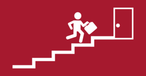 Man running up stairs towards door