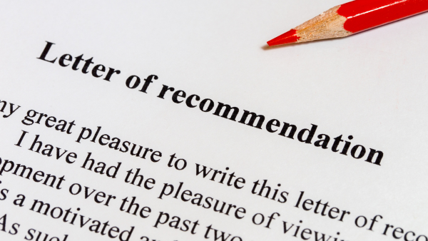 A piece of paper titled "Letter of recommendation"